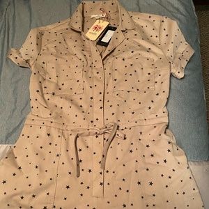 Tan with Navy blue stars collard romper